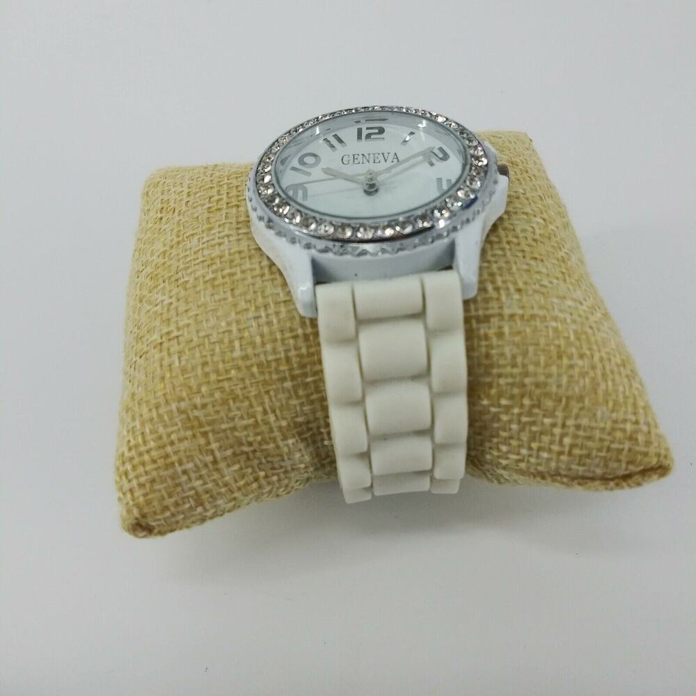Geneva Rhinestone Wristwatch Women's Silicone Jelly Rubber Watch Circle Round - Picture 10 of 12